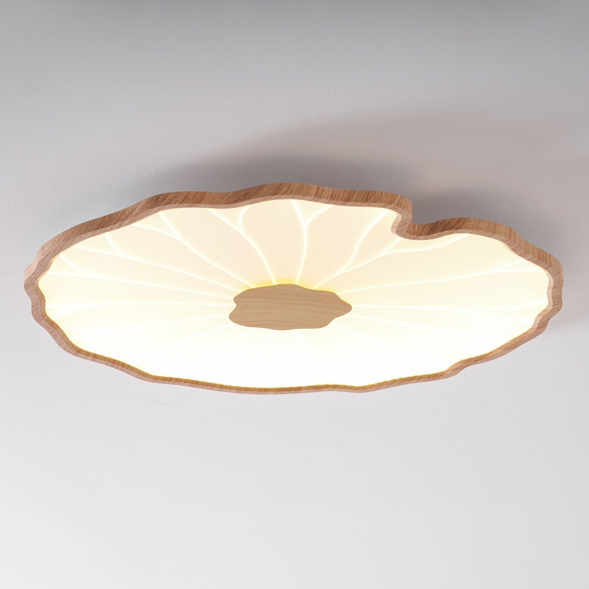 Sculptural Leaf Flush Mount Light with Integrated LED 53 in Acrylic Wood-Tone Ceiling Fixture for Living Room Bedroom Dining Room Modern Jap