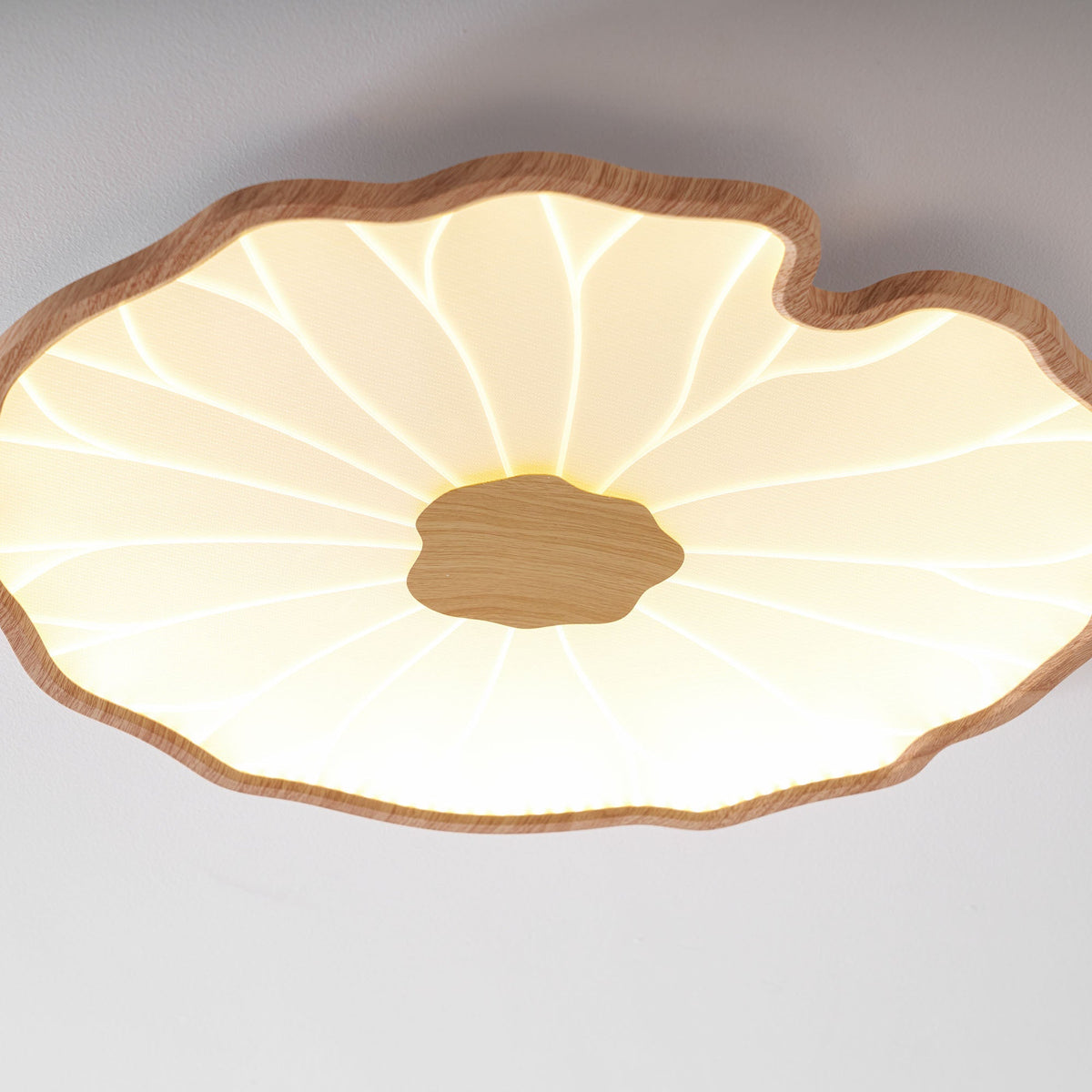 Wood-Look LED Ceiling Light Flush Mount with Botanical Curved Edge Design for Bedroom Living Room Kitchen