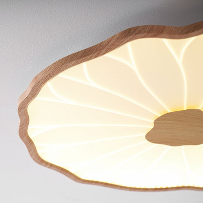 Wood-Look LED Ceiling Light Flush Mount with Botanical Curved Edge Design for Bedroom Living Room Kitchen