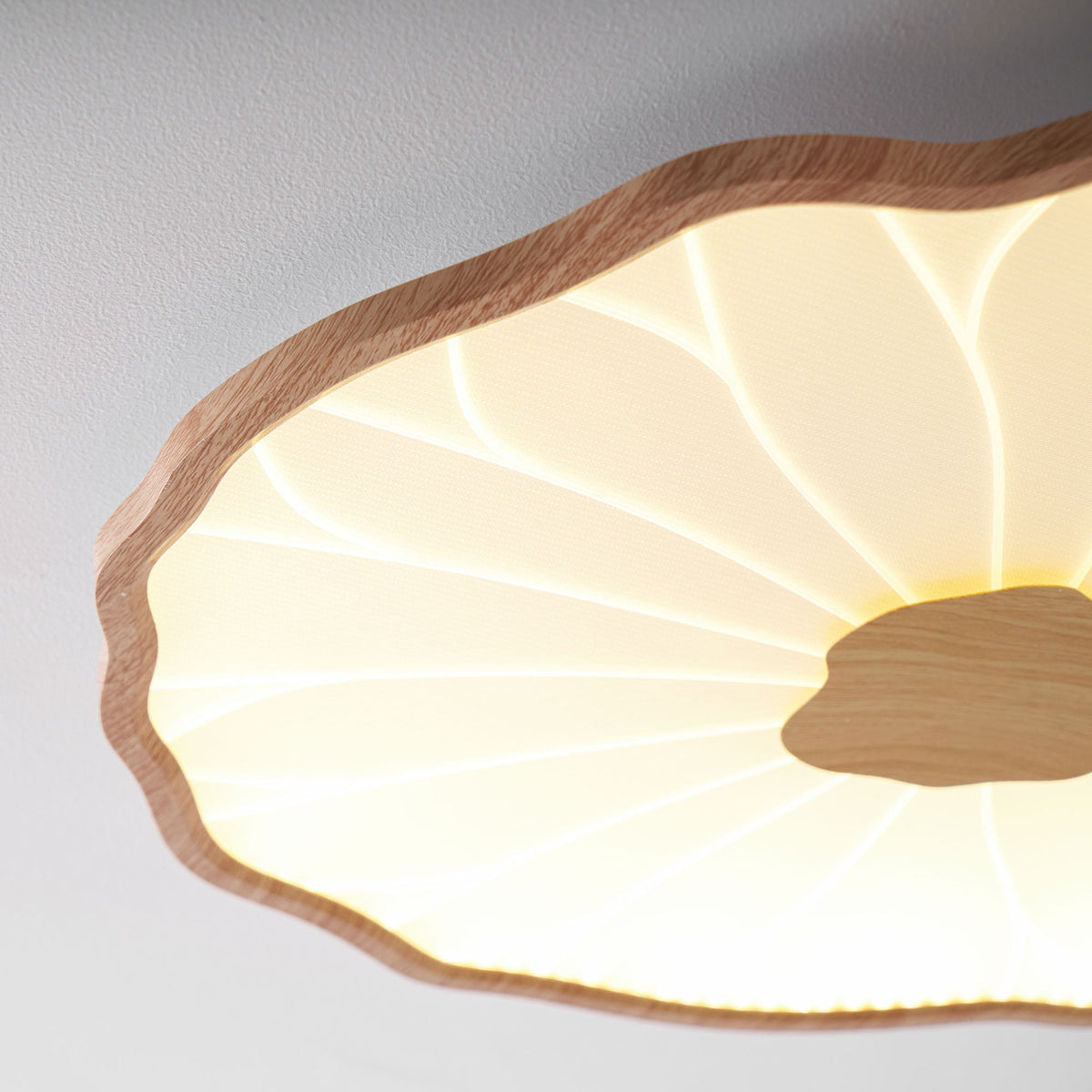 Sculptural Leaf Flush Mount Light with Integrated LED 53 in Acrylic Wood-Tone Ceiling Fixture for Living Room Bedroom Dining Room Modern Jap