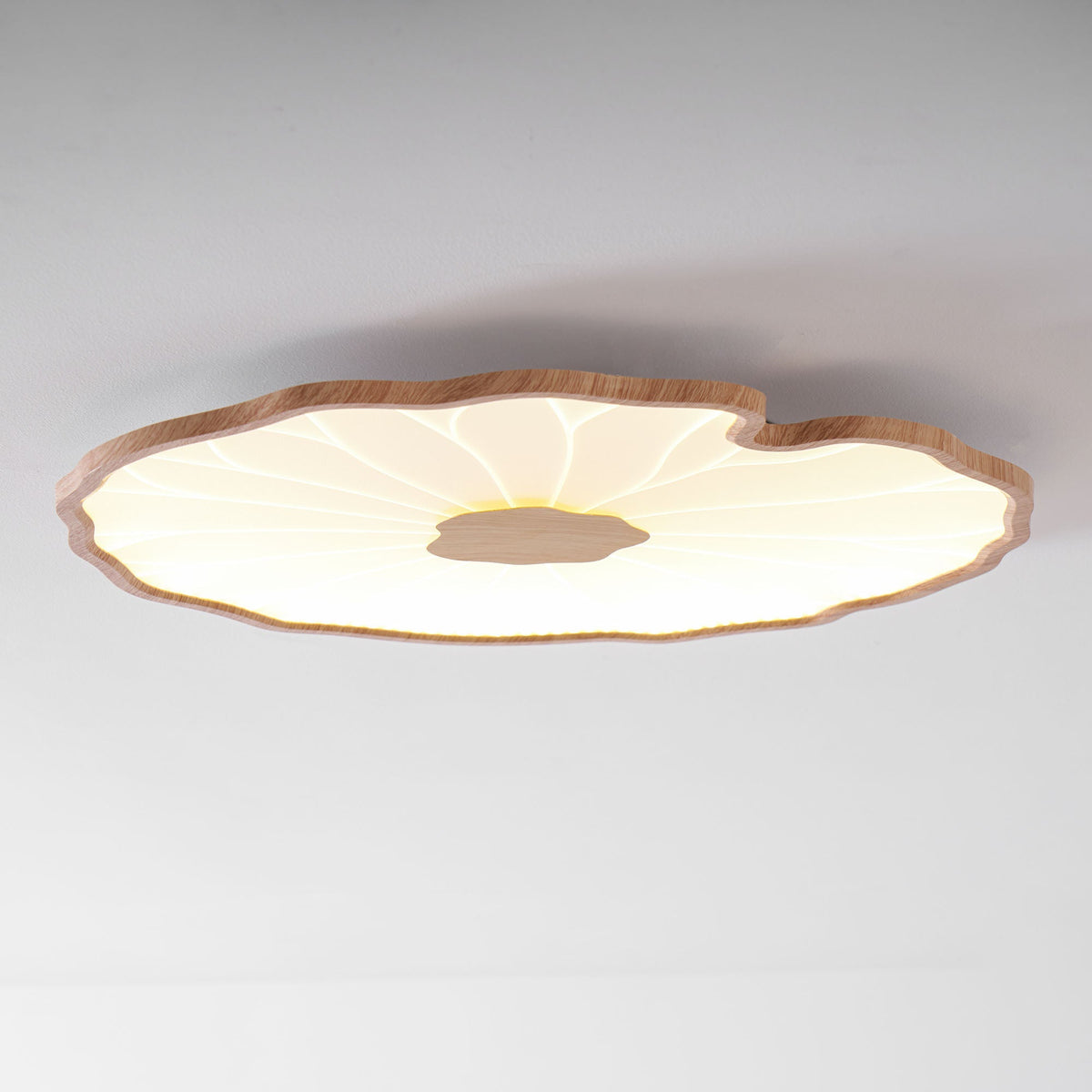 Wood-Look LED Ceiling Light Flush Mount with Botanical Curved Edge Design for Bedroom Living Room Kitchen