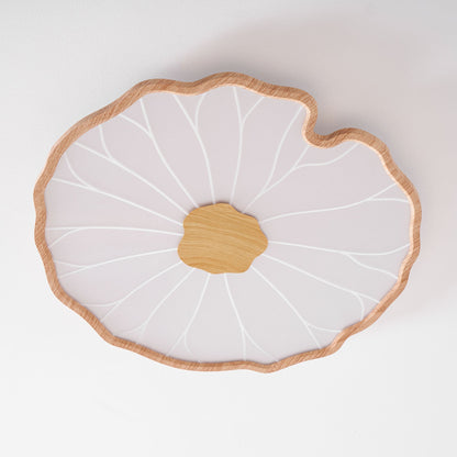 Sculptural Leaf Flush Mount Light with Integrated LED 53 in Acrylic Wood-Tone Ceiling Fixture for Living Room Bedroom Dining Room Modern Jap