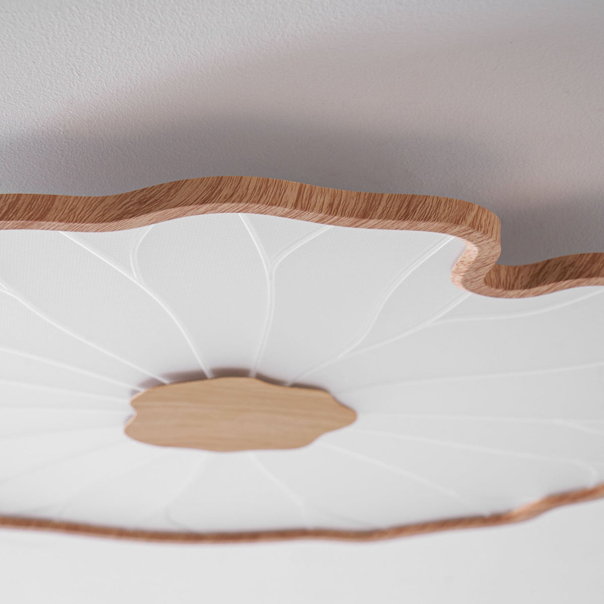 Wood-Look LED Ceiling Light Flush Mount with Botanical Curved Edge Design for Bedroom Living Room Kitchen