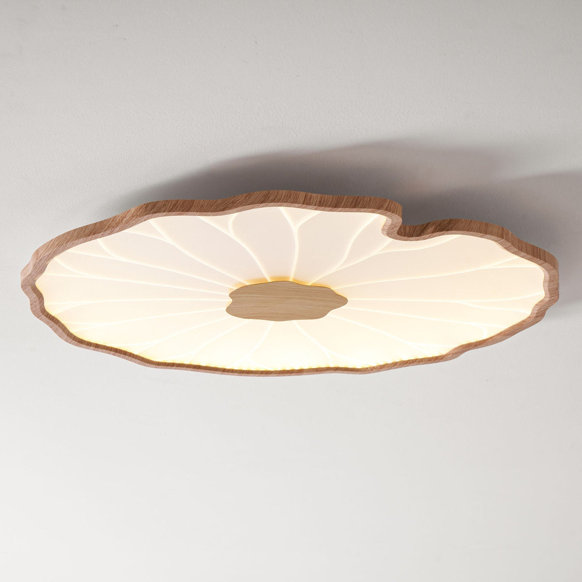Sculptural Leaf Flush Mount Light with Integrated LED 53 in Acrylic Wood-Tone Ceiling Fixture for Living Room Bedroom Dining Room Modern Jap