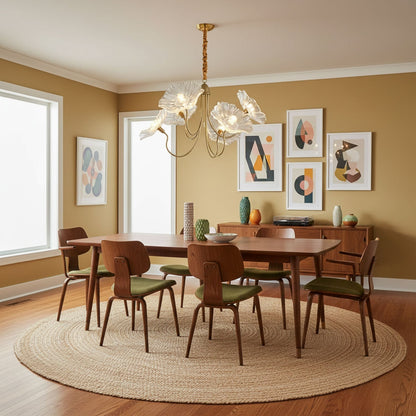 Botanical Glass Multi-Light Fixture 35 in Gold Finish for Dining Room Living Room Entryway Ambient Overhead Illumination