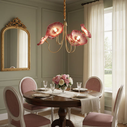 Botanical Glass Multi-Light Fixture 35 in Gold Finish for Dining Room Living Room Entryway Ambient Overhead Illumination