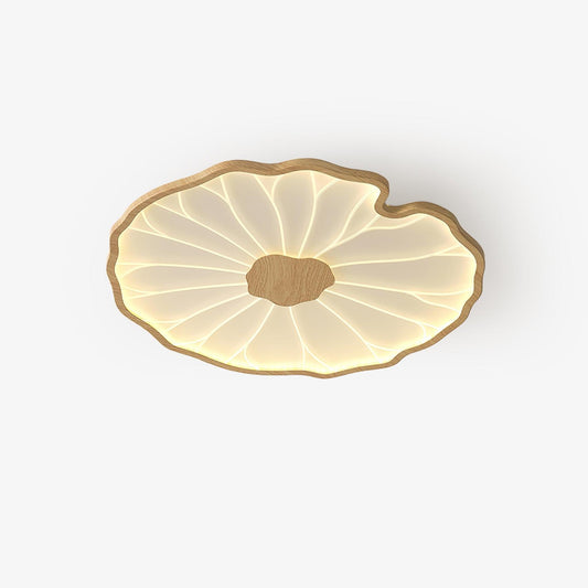 Wood-Look LED Ceiling Light Flush Mount with Botanical Curved Edge Design for Bedroom Living Room Kitchen
