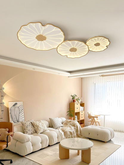 Organic Leaf-Inspired LED Ceiling Light with Wood-Grain Finish for Living Room & Bedroom