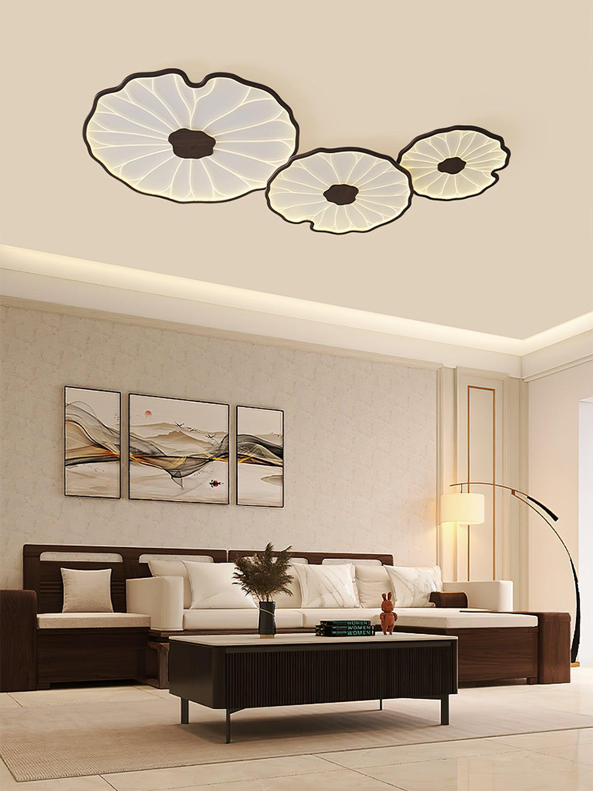 Sculptural Leaf Flush Mount Light with Integrated LED 53 in Acrylic Wood-Tone Ceiling Fixture for Living Room Bedroom Dining Room Modern Jap