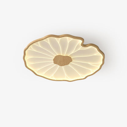 Sculptural Leaf Flush Mount Light with Integrated LED 53 in Acrylic Wood-Tone Ceiling Fixture for Living Room Bedroom Dining Room Modern Jap