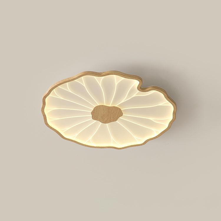 Wood-Look LED Ceiling Light Flush Mount with Botanical Curved Edge Design for Bedroom Living Room Kitchen