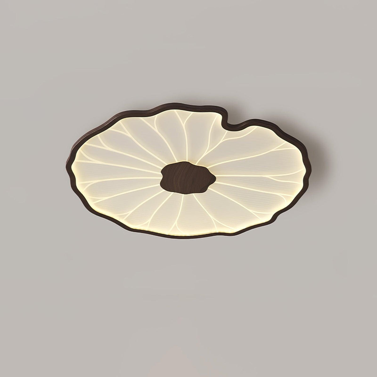 Wood-Look LED Ceiling Light Flush Mount with Botanical Curved Edge Design for Bedroom Living Room Kitchen