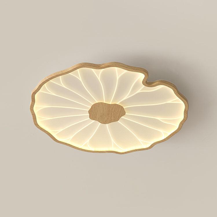 Sculptural Leaf Flush Mount Light with Integrated LED 53 in Acrylic Wood-Tone Ceiling Fixture for Living Room Bedroom Dining Room Modern Jap