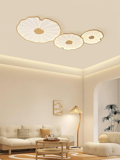 Sculptural Leaf Flush Mount Light with Integrated LED 53 in Acrylic Wood-Tone Ceiling Fixture for Living Room Bedroom Dining Room Modern Jap