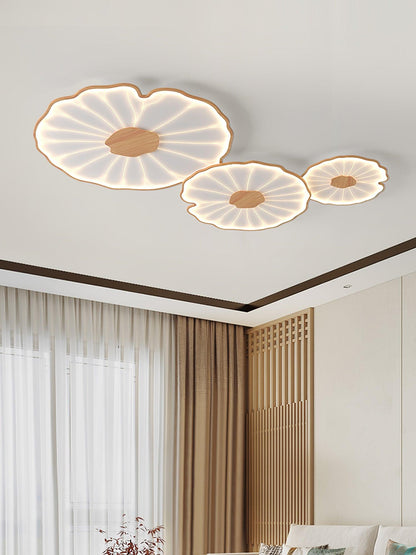 Wood-Look LED Ceiling Light Flush Mount with Botanical Curved Edge Design for Bedroom Living Room Kitchen