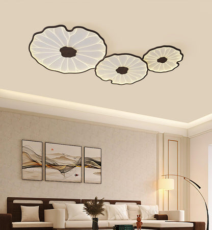 Sculptural Leaf Flush Mount Light with Integrated LED 53 in Acrylic Wood-Tone Ceiling Fixture for Living Room Bedroom Dining Room Modern Jap