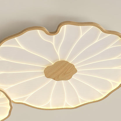 Wood-Look LED Ceiling Light Flush Mount with Botanical Curved Edge Design for Bedroom Living Room Kitchen