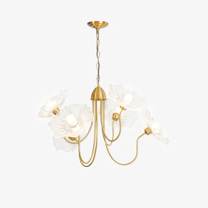 Botanical Glass Multi-Light Fixture 35 in Gold Finish for Dining Room Living Room Entryway Ambient Overhead Illumination