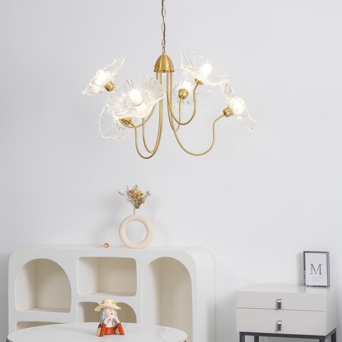 Botanical Glass Multi-Light Fixture 35 in Gold Finish for Dining Room Living Room Entryway Ambient Overhead Illumination