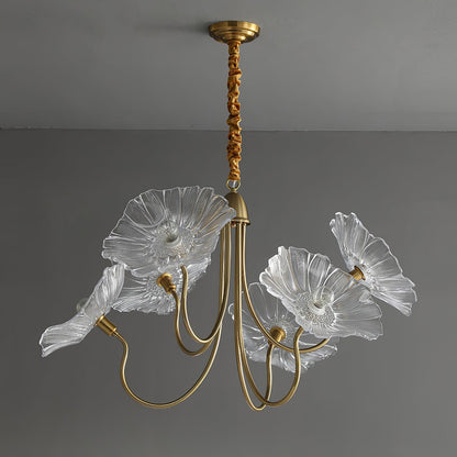 Botanical Glass Multi-Light Fixture 35 in Gold Finish for Dining Room Living Room Entryway Ambient Overhead Illumination