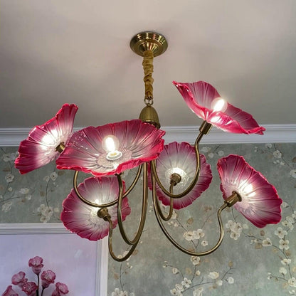 Botanical Glass Multi-Light Fixture 35 in Gold Finish for Dining Room Living Room Entryway Ambient Overhead Illumination