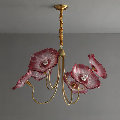 Botanical Glass Multi-Light Fixture 35 in Gold Finish for Dining Room Living Room Entryway Ambient Overhead Illumination