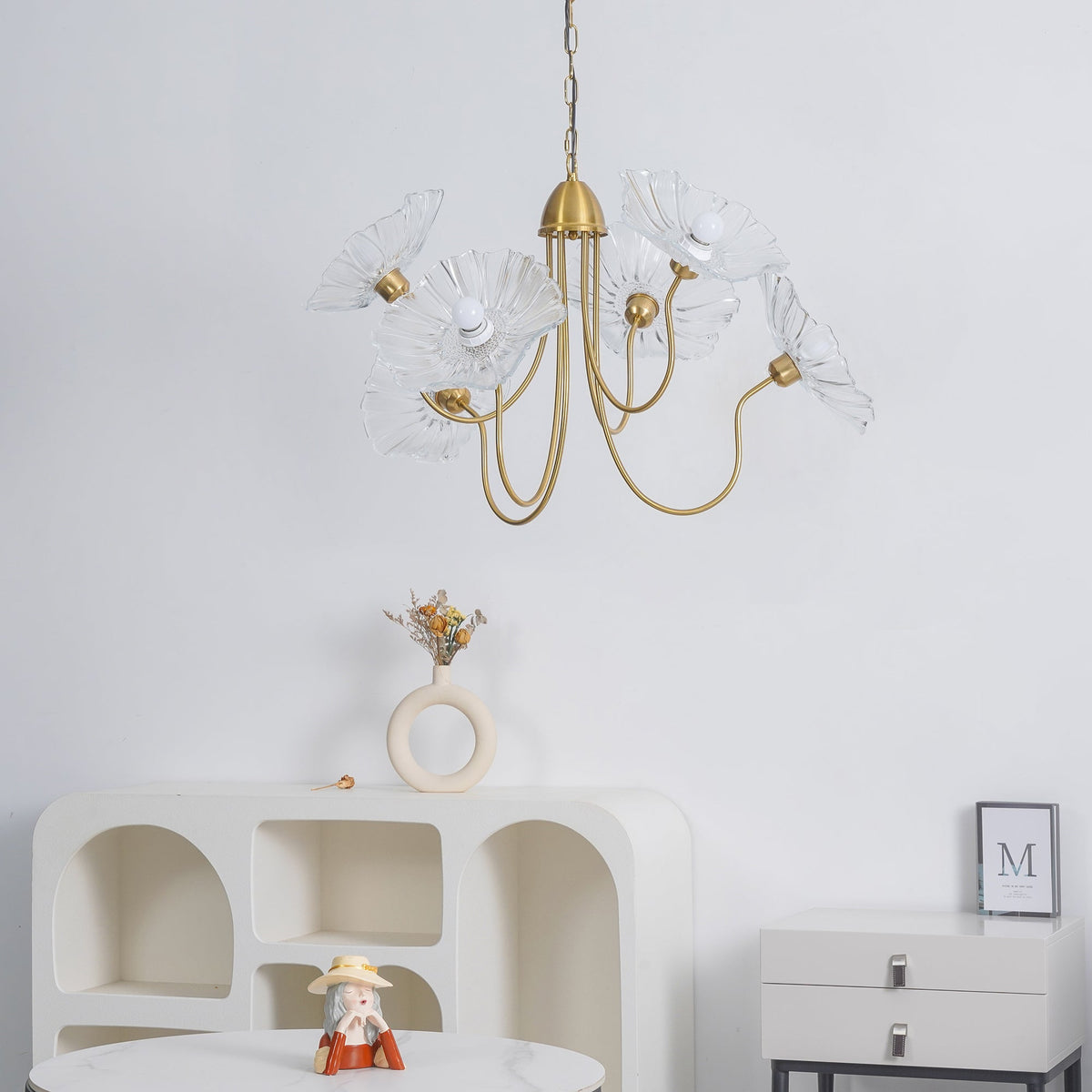 Botanical Glass Multi-Light Fixture 35 in Gold Finish for Dining Room Living Room Entryway Ambient Overhead Illumination