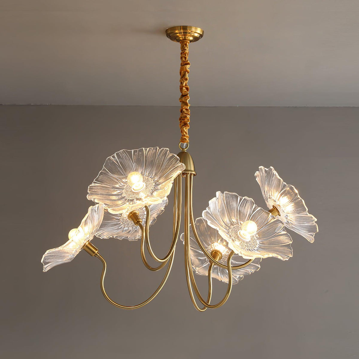 Botanical Glass Multi-Light Fixture 35 in Gold Finish for Dining Room Living Room Entryway Ambient Overhead Illumination