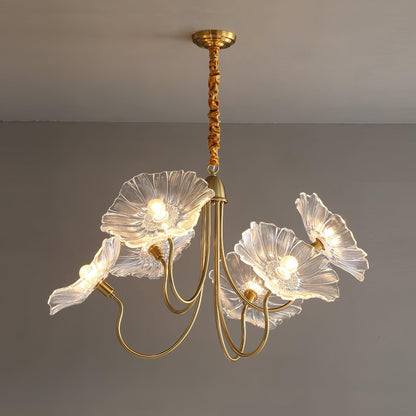 Botanical Glass Multi-Light Fixture 35 in Gold Finish for Dining Room Living Room Entryway Ambient Overhead Illumination