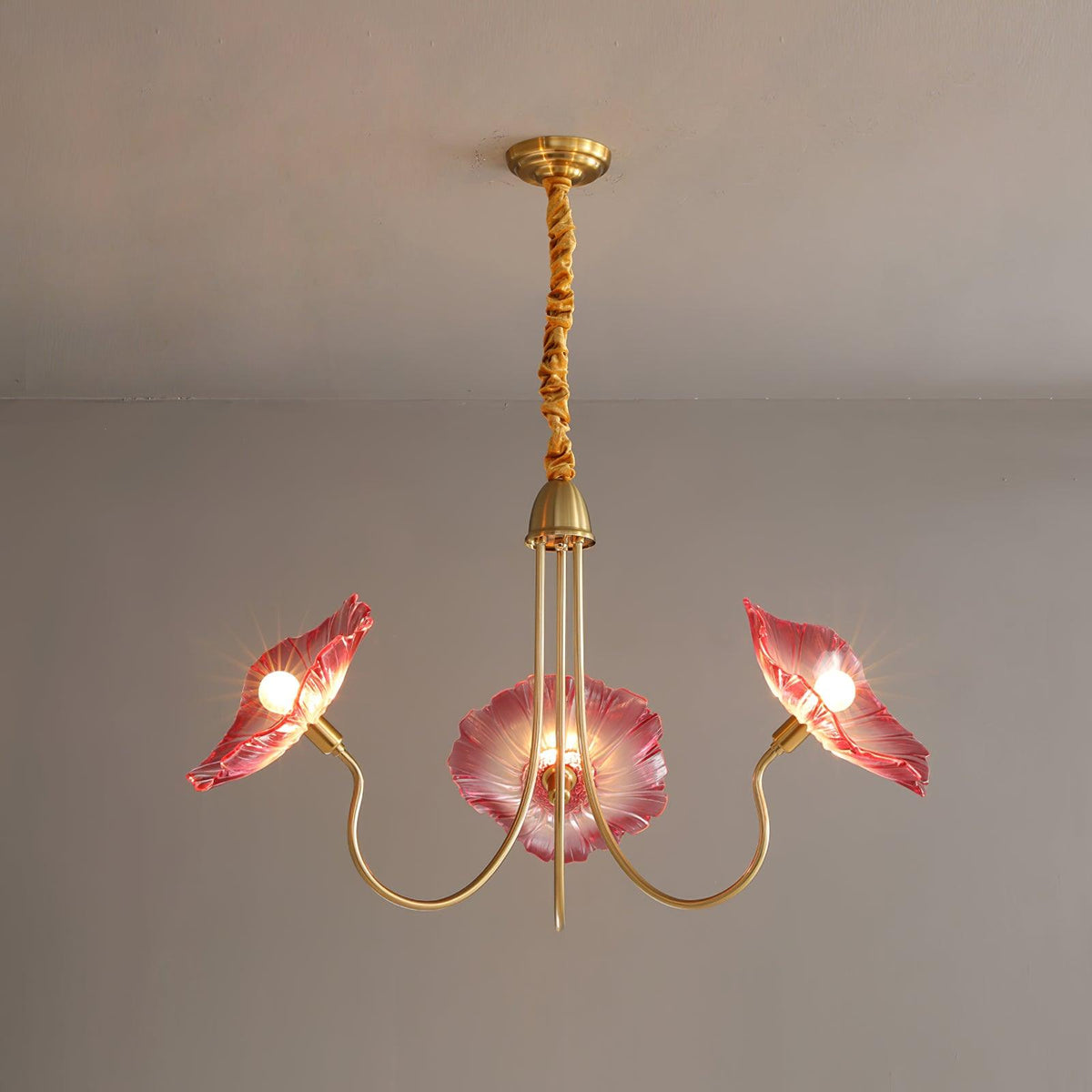 Botanical Glass Multi-Light Fixture 35 in Gold Finish for Dining Room Living Room Entryway Ambient Overhead Illumination