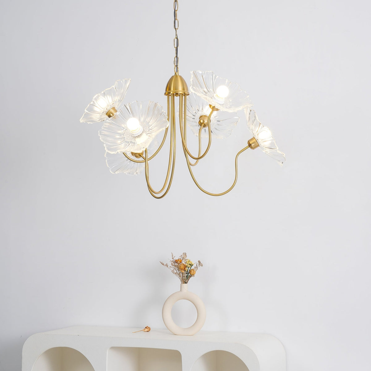 Botanical Glass Multi-Light Fixture 35 in Gold Finish for Dining Room Living Room Entryway Ambient Overhead Illumination