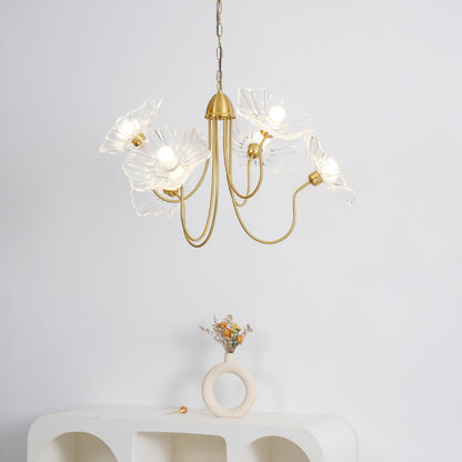 Botanical Glass Multi-Light Fixture 35 in Gold Finish for Dining Room Living Room Entryway Ambient Overhead Illumination