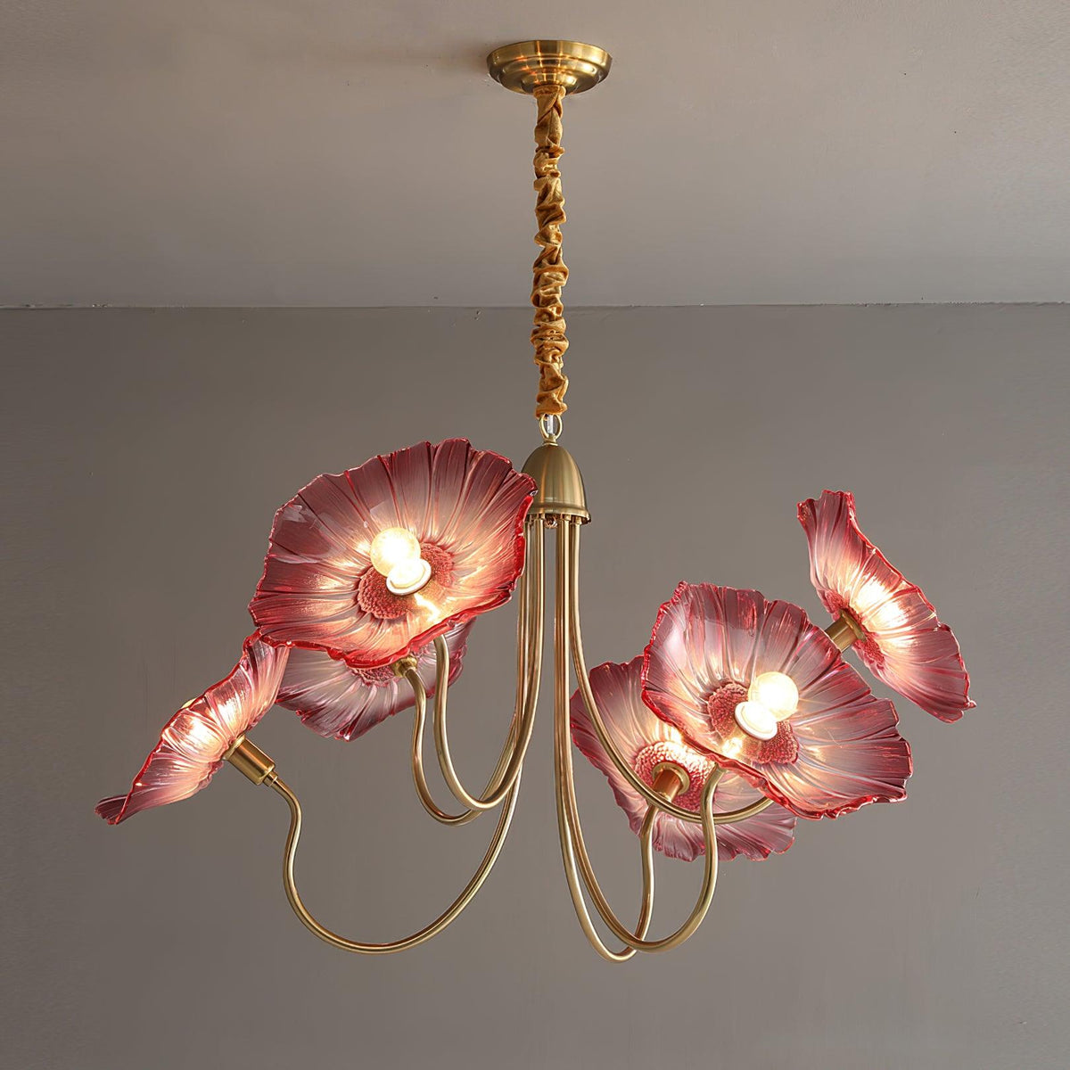 Botanical Glass Multi-Light Fixture 35 in Gold Finish for Dining Room Living Room Entryway Ambient Overhead Illumination