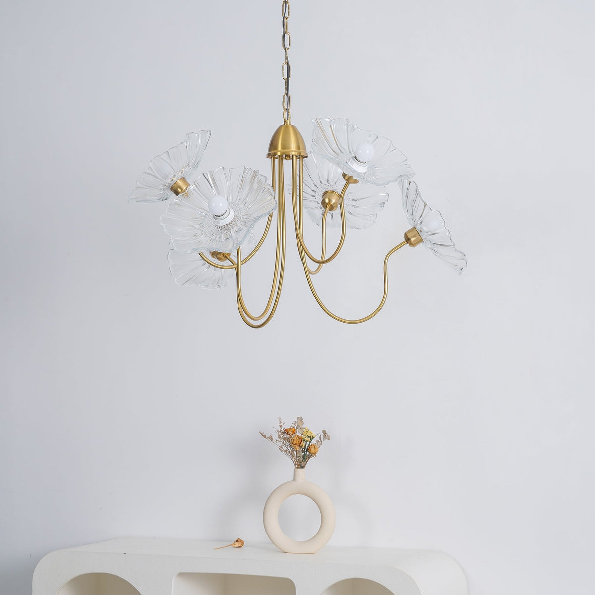 Botanical Glass Multi-Light Fixture 35 in Gold Finish for Dining Room Living Room Entryway Ambient Overhead Illumination