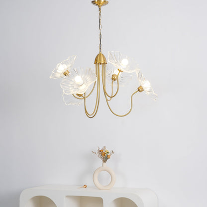 Botanical Glass Multi-Light Fixture 35 in Gold Finish for Dining Room Living Room Entryway Ambient Overhead Illumination