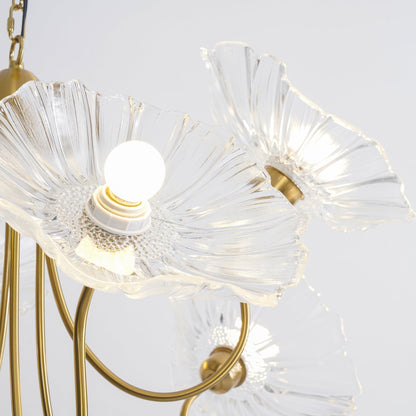 Botanical Glass Multi-Light Fixture 35 in Gold Finish for Dining Room Living Room Entryway Ambient Overhead Illumination