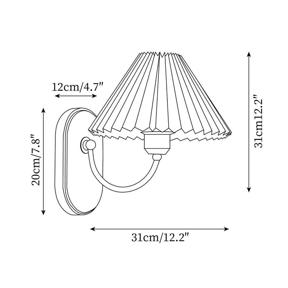 Plug-In Sconce Light with Pleated Shade and Walnut Accents 12 Inch Square for Bedside Reading Nooks Hallways