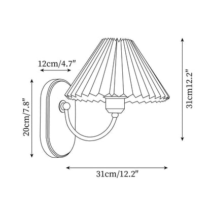 Plug-In Sconce Light with Pleated Shade and Walnut Accents 12 Inch Square for Bedside Reading Nooks Hallways