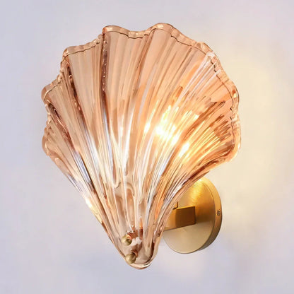 Sconce with Organic Shell-Shaped Shade – 10 Inch Brass & Glass Fixture for Bedside, Hallway, Powder Room – Subtle Glow