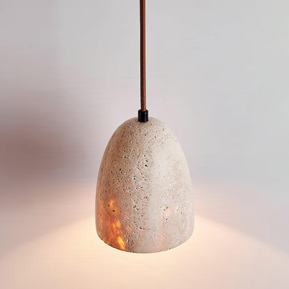 Stone Hanging Lamp with Natural Beige Shade – Compact Overhead Fixture for Countertops and Tables – Adjustable 59-Inch Cord – E26 Medium Bas