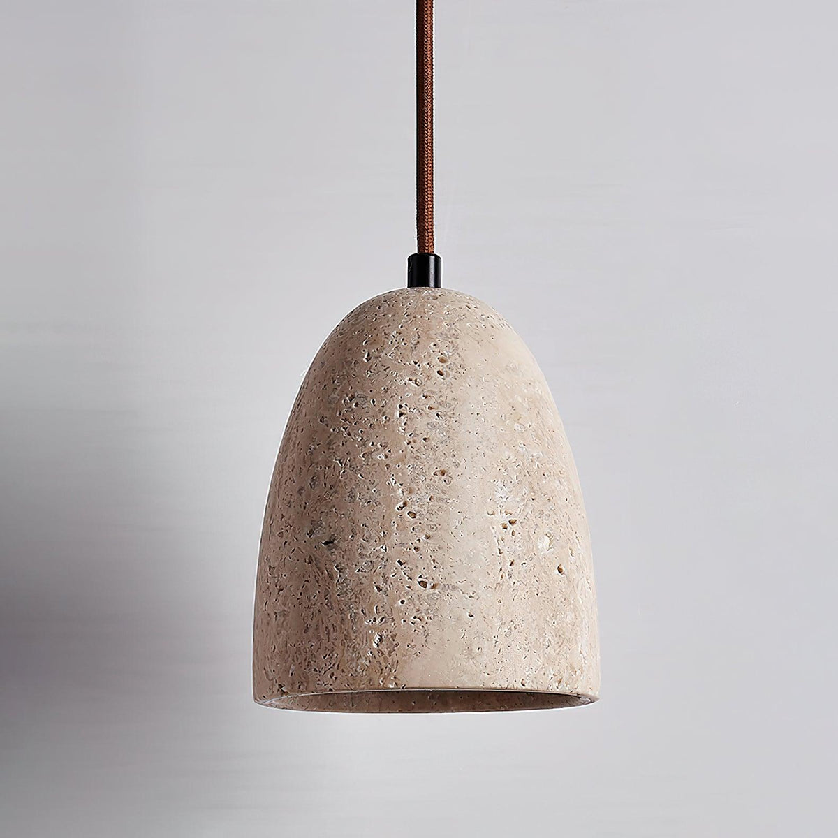 Stone Hanging Lamp with Natural Beige Shade – Compact Overhead Fixture for Countertops and Tables – Adjustable 59-Inch Cord – E26 Medium Bas