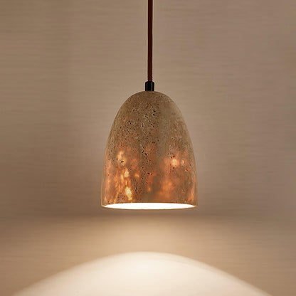 Stone Hanging Lamp with Natural Beige Shade – Compact Overhead Fixture for Countertops and Tables – Adjustable 59-Inch Cord – E26 Medium Bas