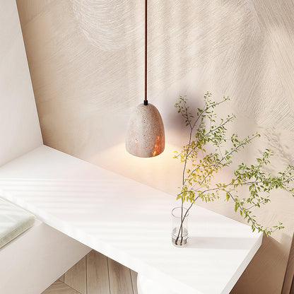 Stone Hanging Lamp with Natural Beige Shade – Compact Overhead Fixture for Countertops and Tables – Adjustable 59-Inch Cord – E26 Medium Bas