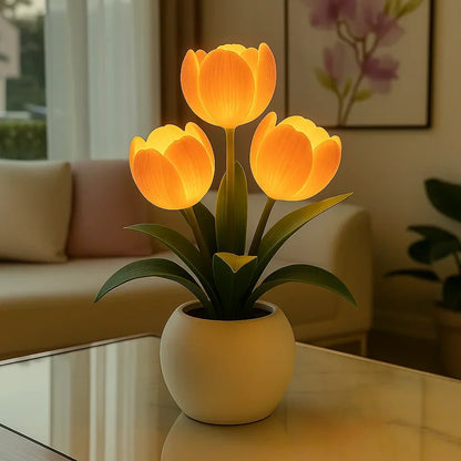 LED Tulip Flower Night Light with Vase – 5-Level Dimmable Decorative Accent Lamp for Bedroom, Living Room & Office