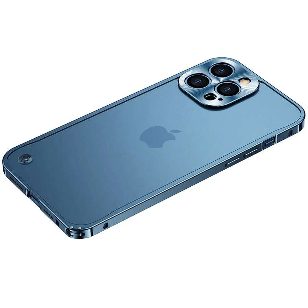 iPhone Case Machined Aluminum Frame Matte Back Cover Shock Protection Raised Edges with MagSafe Compatible Ring Precision Cutouts for 13
