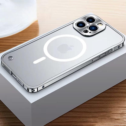 iPhone Case Machined Aluminum Frame Matte Back Cover Shock Protection Raised Edges with MagSafe Compatible Ring Precision Cutouts for 13