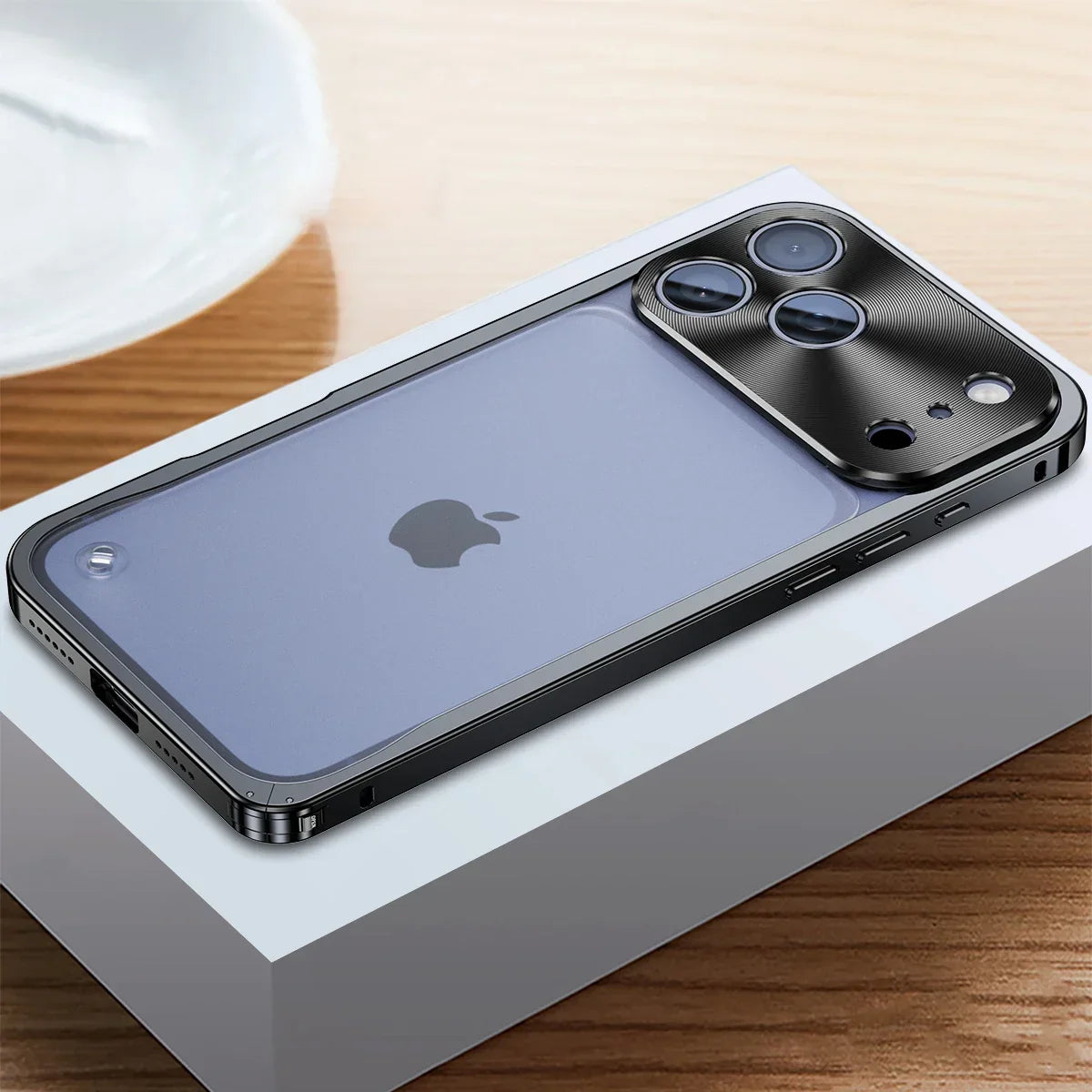 iPhone Case Machined Aluminum Frame Matte Back Cover Shock Protection Raised Edges with MagSafe Compatible Ring Precision Cutouts for 13