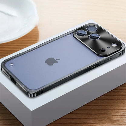 iPhone Case Machined Aluminum Frame Matte Back Cover Shock Protection Raised Edges with MagSafe Compatible Ring Precision Cutouts for 13