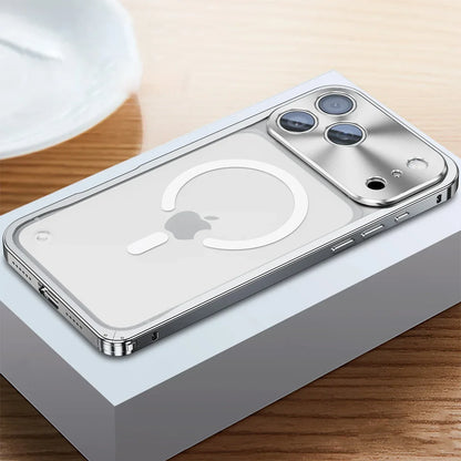 iPhone Case Machined Aluminum Frame Matte Back Cover Shock Protection Raised Edges with MagSafe Compatible Ring Precision Cutouts for 13