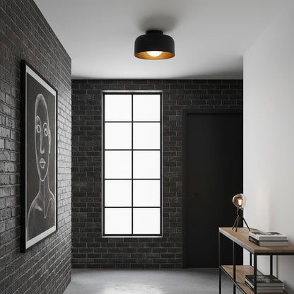 Flush Mount Ceiling Light Fixture for Bedroom Hallway Small Rooms 9 in Round LED Glass Shade with Wood Grain Interior Modern Accent for Livi